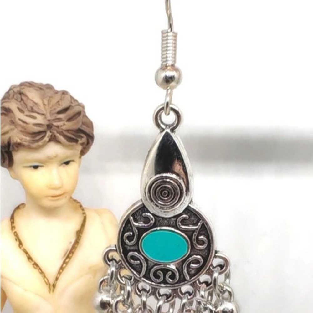 Chic Silver and Turquoise Chandelier Earrings - Picture 7 of 7